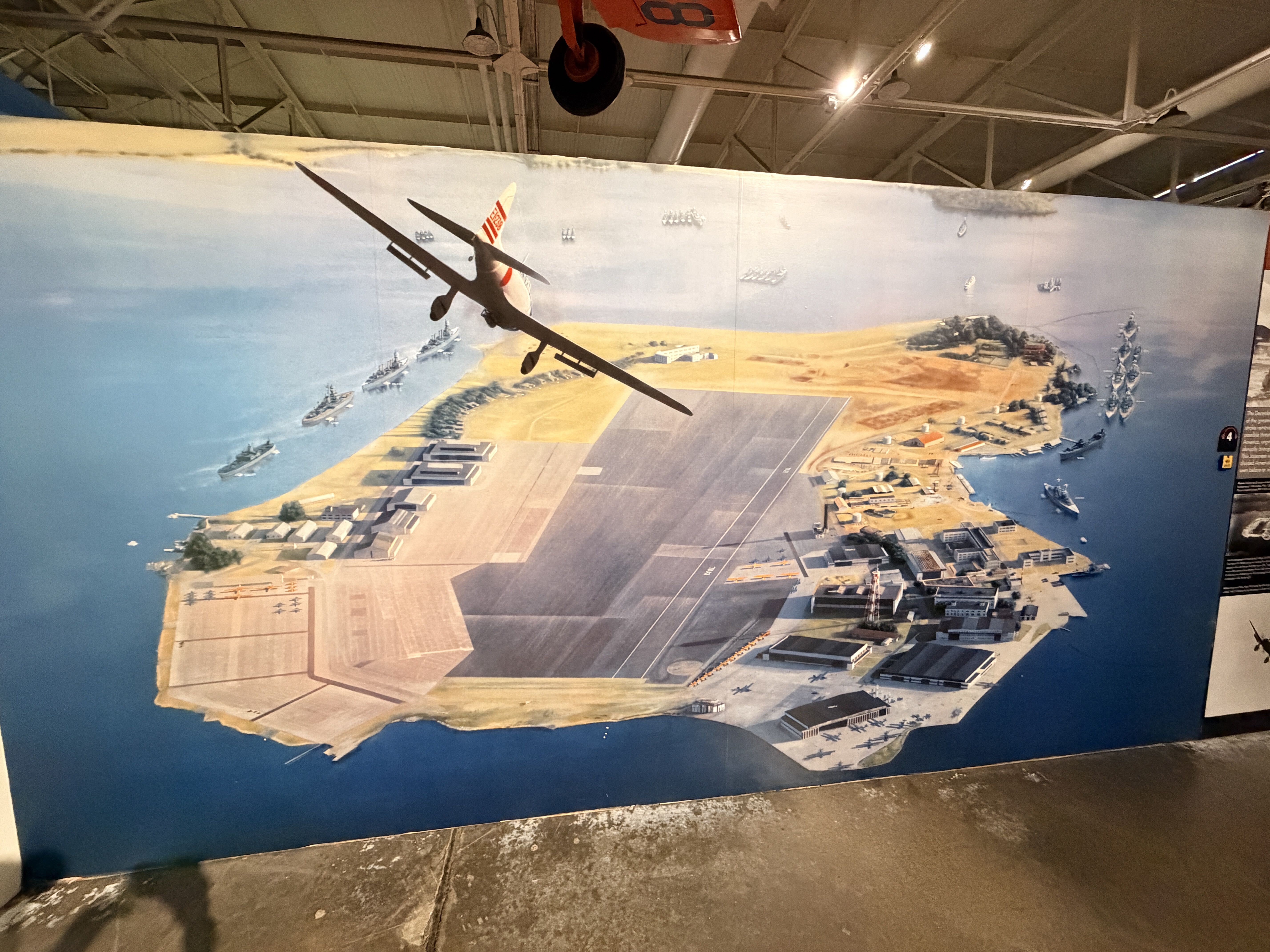 Aerial painting of Pearl Harbor attack