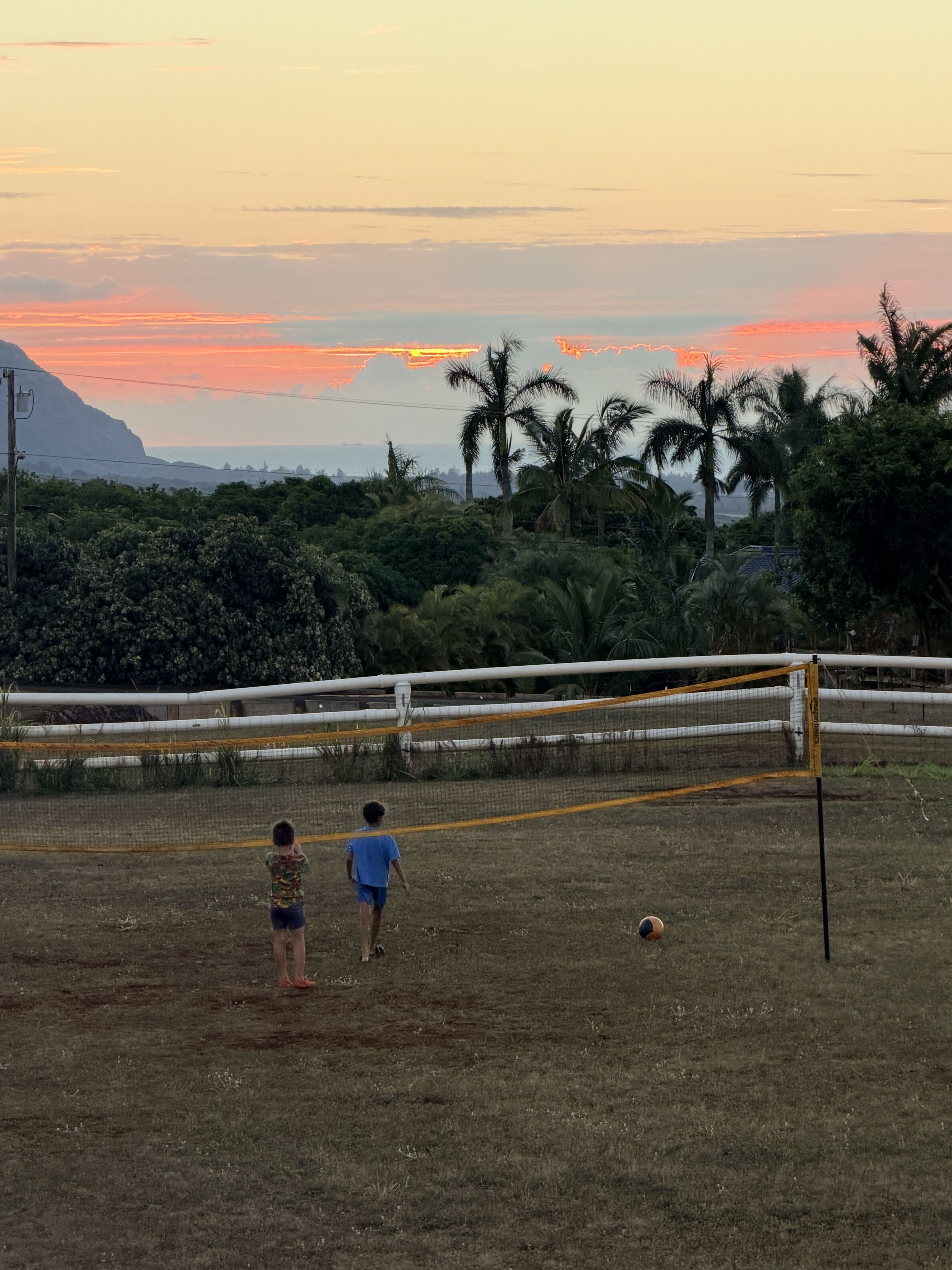 Kids playing at sunset
